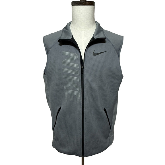 Nike Dri Fit Vest Mens Large Gray Full Zip Running Training Zip Pocket Outdoors - Picture 1 of 11